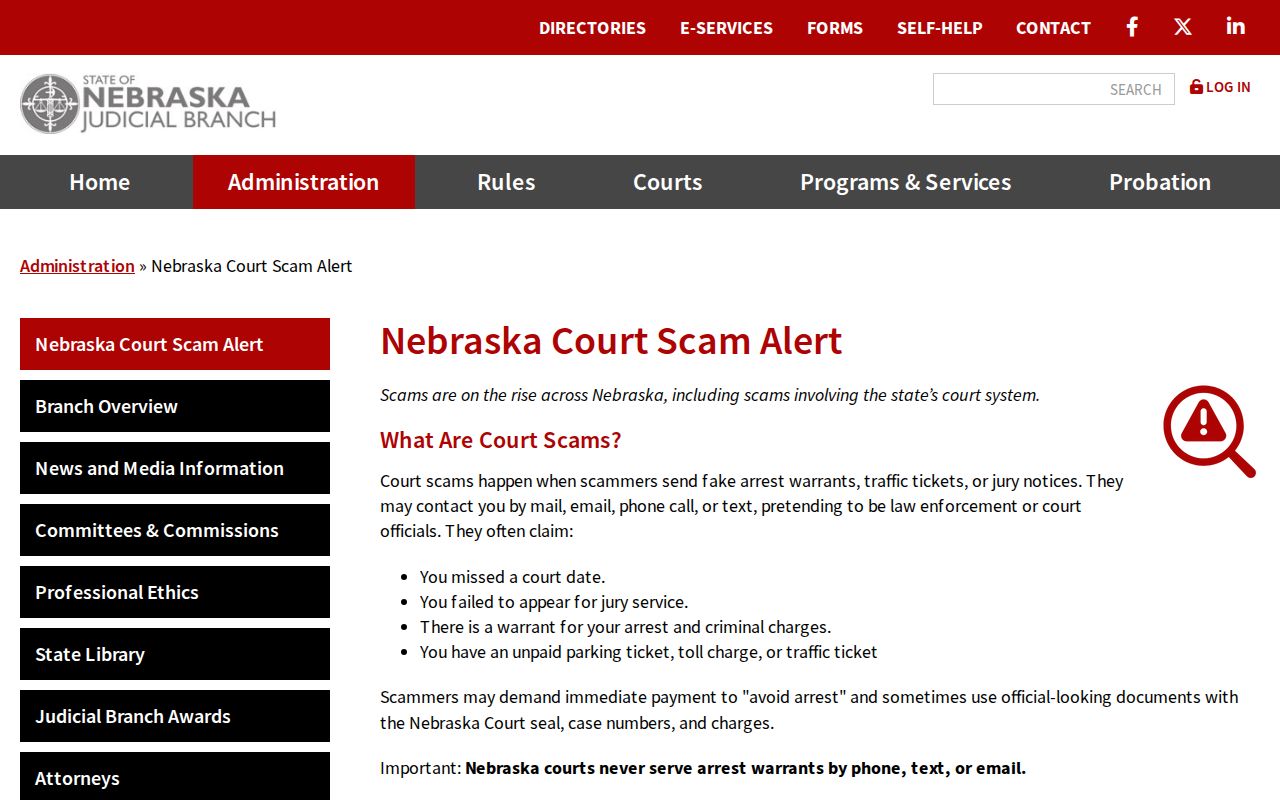 Jefferson County warrant records official court scam warning